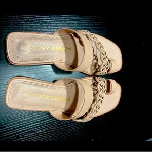 Tory Burch Cream Mules with Chain Detail